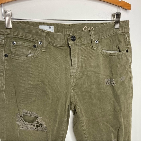Gap Girlfriend Jeans olive green distressed size 28r - Picture 4 of 10